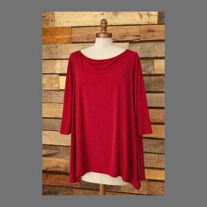 Chico’s Size 3 Red Swing Tunic Blouse | 3/4 Sleeve Draped Neck Top